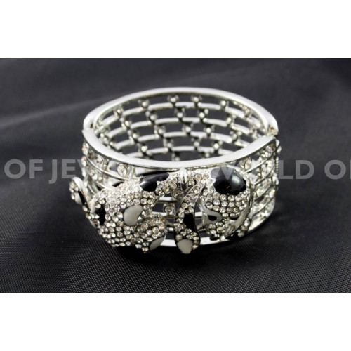 Rigid Rhodium-plated Metal Bracelet With Rhinestones