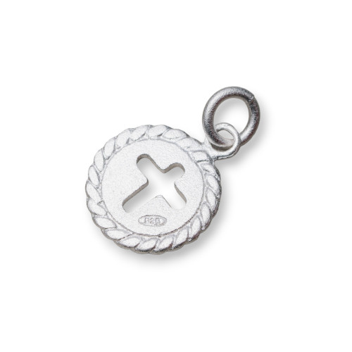 Pendentif Pièce de monnaie Satin Argent 925 11mm Avec Croix 10pcs Plaqué Rhodium