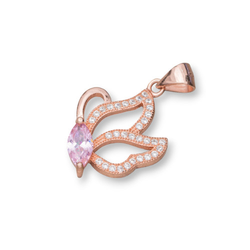 Pendant 925 Silver Pendant With Zircons Butterfly 15x26mm 3pcs Rose Gold Pink
