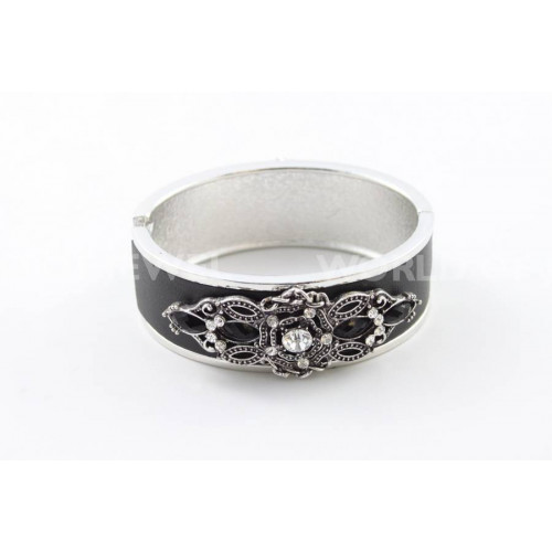 Rigid Rhodium-plated Metal Bracelet With Rhinestones - Height 25mm