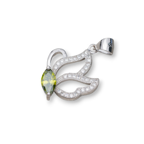 Ciondolo Pendente Di Argento 925 Con Zirconi Farfalla 15x26mm 3pz Rodiato Verde