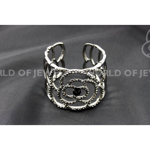 Rigid Rhodium-plated Metal Bracelet With Rhinestones - Height 46mm