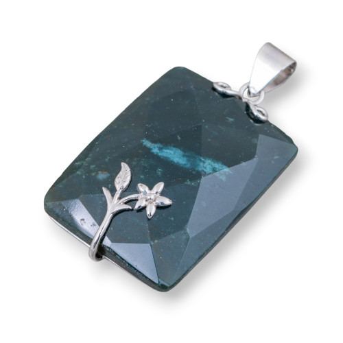 Pendant of 925 Silver and Semi-precious Stones Faceted Flat Rectangle 30x42mm Mod2