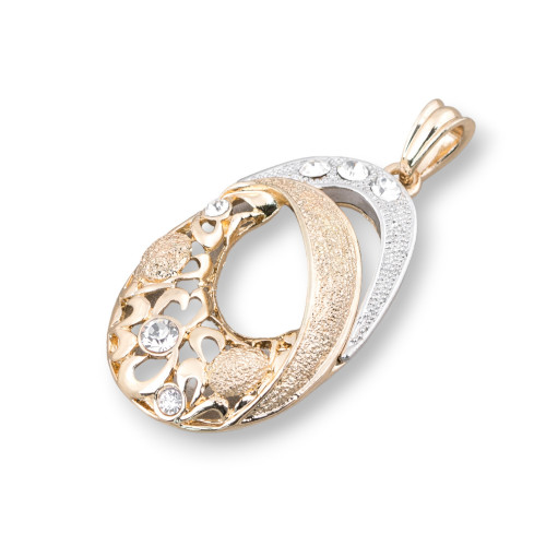 Brass Pendant With Double Oval And Zircons 31x60mm Golden