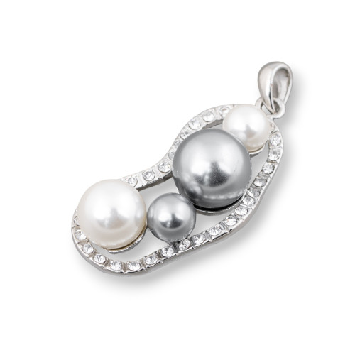 Pendentif en laiton avec perles de Majorque bicolores et zircons 30x60mm