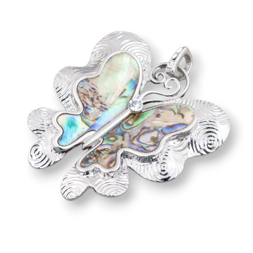 Brass Pendant Mother of Pearl Butterfly With Zircons 55x66mm