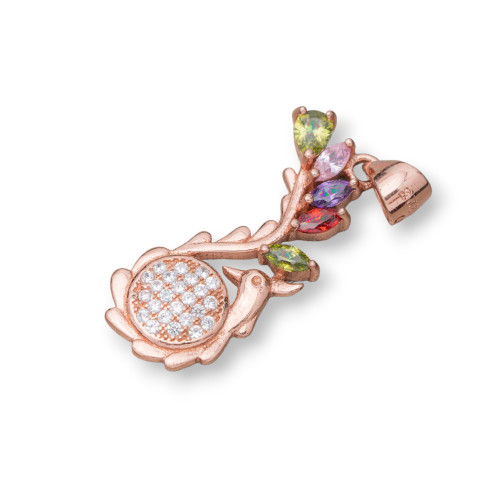 Pendant Of 925 Silver With Zircons Phoenix 10x29mm 3pcs Rose Gold