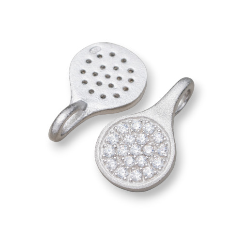 Ciondolo Pendenti Di Argento 925 Drops Satinato 11,5x19,5mm Con Zirconi Incastonati 6pz Rodiato