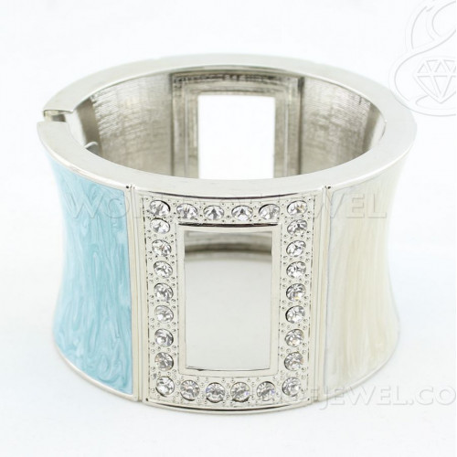 Enamelled Brass Bracelet With Rhinestones - Silver and Light Blue