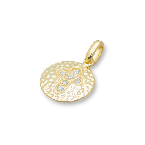 Pendant Pendants Of 925 Silver Coin Wrought 14mm With Zircons Set In A Cross 6pcs Gold Plated