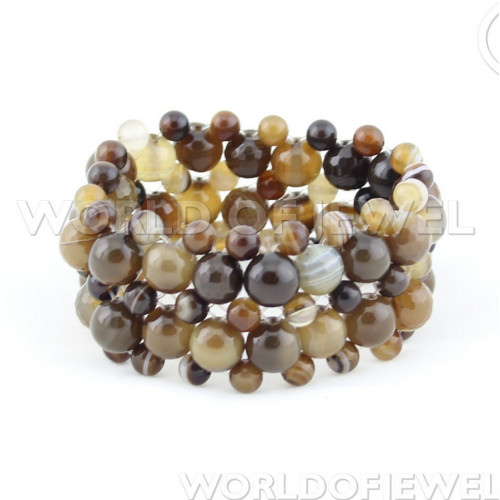 Intertwined Round Semiprecious Stone Bracelets 2 3 Rows Brown Agate