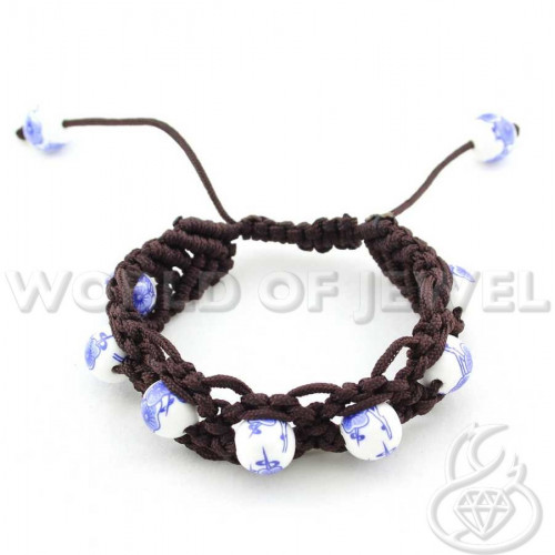 Bracelets Of Woven Fabric And Ceramic With Up And Down Closure - Blue