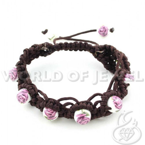 Bracelets Of Woven Fabric And Ceramic With Up And Down Closure - Dark Pink