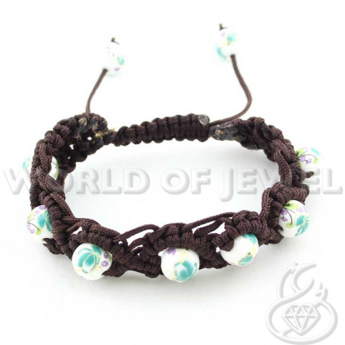 Bracelets Of Woven Fabric And Ceramic With Up And Down Closure - Green