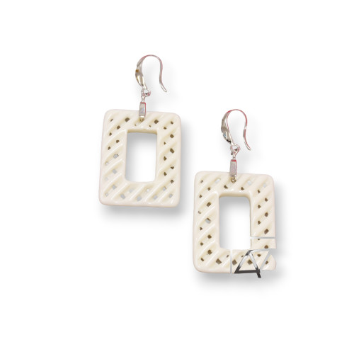 925 Silver and Resin Pierced Rectangle Earrings