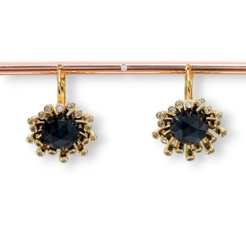 Pendientes De Gancho Cerrados De Bronce Con Circonitas Y Ojo De Gato 22x29mm Dorado Negro