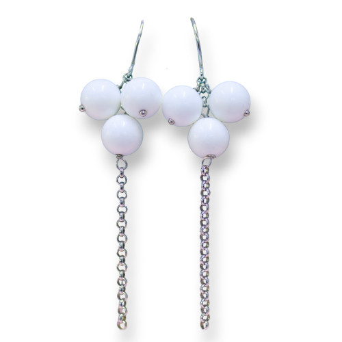 925 Silver Lever Earrings With White Agate And Rolo Chain
