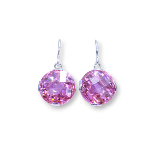 925 Silver Lever Earrings With Pink CZ Crystals 17x30mm