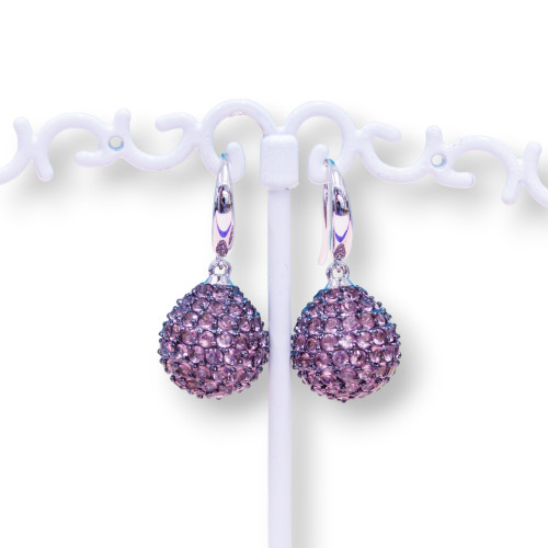925 Silver Hook Earrings With Lilac Zircon MicroPave Sphere 14x28mm