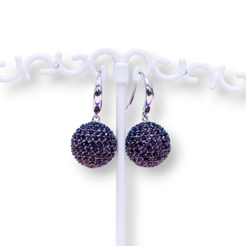 925 Silver Hook Earrings With MicroPave Sphere Of Black Zircons 14x28mm