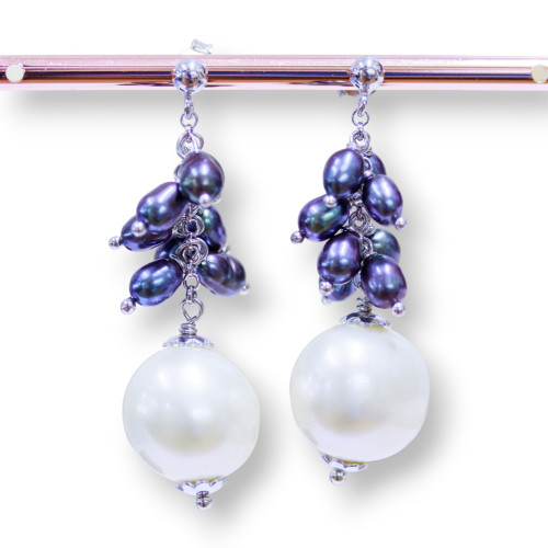 925 Silver Stud Earrings With Clusters of River Pearls and Mallorca Pearl