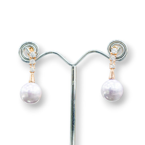 Ohrstecker aus 925er Silber mit hellen Punkten und mallorquinischen Perlen, 14 x 34 mm, Roségold-Flieder