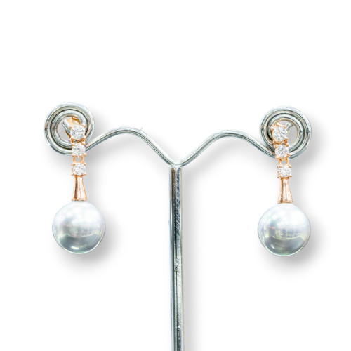 Ohrstecker aus 925er Silber mit Lichtpunkten und mallorquinischen Perlen, 14 x 34 mm, Roségold-Grau