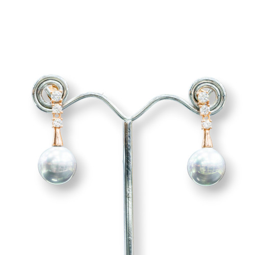 Pendientes de Plata 925 con Puntos de Luz y Perlas Mallorquinas 14x34mm Oro Rosa Gris