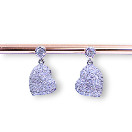 925 Silver Stud Earrings With Heart Zircons With Light Point 12x21mm