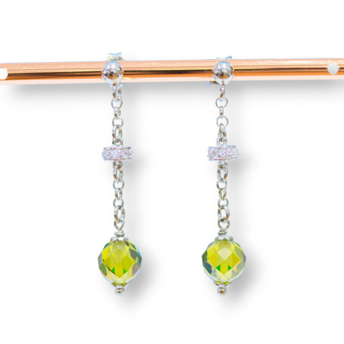 925 Silver Stud Earrings With Peridot Faceted Ball Zircons And Zircon Washers 8x40mm