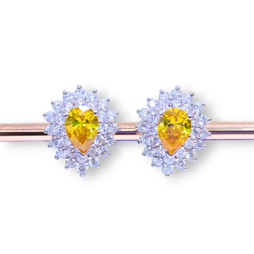 925 Silver Stud Earrings With Zircons And Heat-diffused Topaz 17x20mm