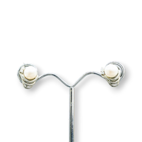 Ohrringe aus 925er Silber mit Zirkonen und Flussperlen, 10 x 13 mm, hellrosa
