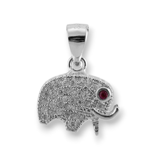 925 Silver Pendant With Zircons Elephant 13x17mm 2pcs Rhodium Plated