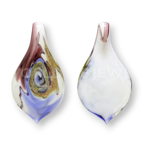 Fantasy Murano Glass Pendant 32x62mm - 2pcs Purple