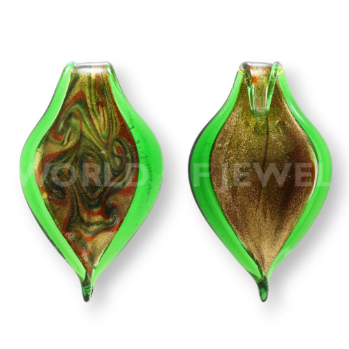 Pendentif en Verre de Murano à Motifs 44x70mm - 2pcs Vert