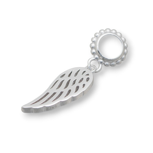 Charms Pendants Of 925 Silver Wide Hole Wings 4pcs Rhodium Plated