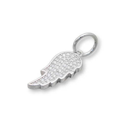 Charms Pendants Of 925 Silver Large Hole With Zircons Wings 5pcs Rhodium Plated