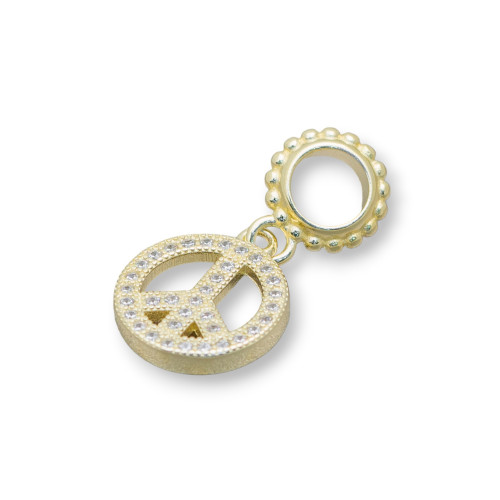 Pendenti Charms Di Argento 925 Foro Largo Con Zirconi Pace 5pz Dorato