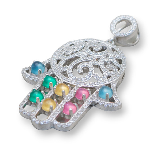 Pendentifs en Argent 925 avec Zircons Main de Fatima 28x42mm 1pc