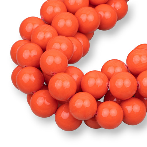 Smooth Round Orange Coral Imitation Resin 14mm