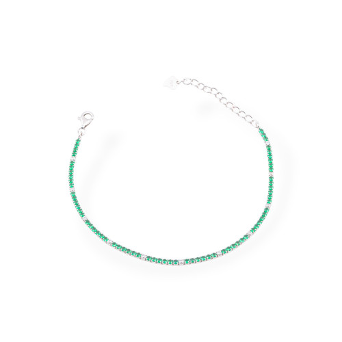 Bracciale Di Argento 925 Tennis Con Zirconi 02mm Rodiato Verde Bianco Con Chiusura Moschettone 1pz