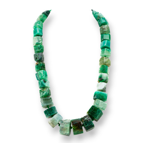 Knotted Semiprecious Stone Necklace With Brass Clasp Faceted Washer 14-30mm Necklace Length 55cm Green