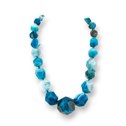 Collier en pierre semi-précieuse nouée avec fermoir en laiton, pierre à facettes 14-30mm, longueur du collier 50cm, agate bleue