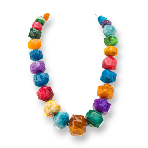 Collier en pierre semi-précieuse nouée avec fermoir en laiton, pierre à facettes 14-30mm, longueur du collier 50cm, agate multicolore