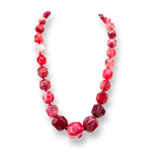 Knotted Semiprecious Stone Necklace With Brass Clasp Faceted Stone 14-30mm Necklace Length 50cm Red Agate