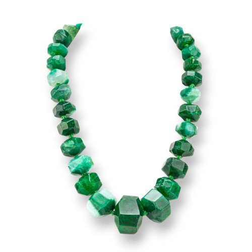 Knotted Semiprecious Stone Necklace With Brass Clasp Faceted Stone 14-30mm Necklace Length 50cm Green Agate