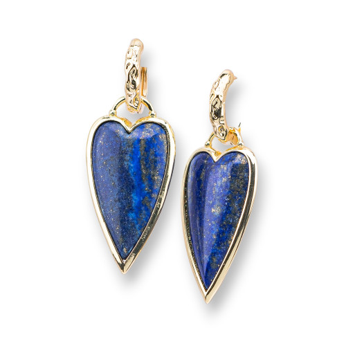 Bronze Closed Stud Earrings With Semi-precious Stone Cabochon 18x45mm Lapis Lazuli