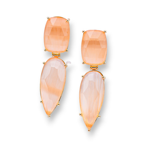 13x53mm Peach Cat's Eye Cabochon Bronze Stud Earrings