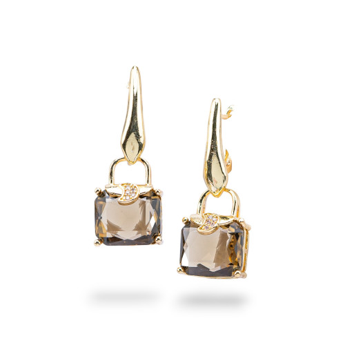 Bronze Cat Eye Stud Earrings With Zirconia 14x37mm Smoke