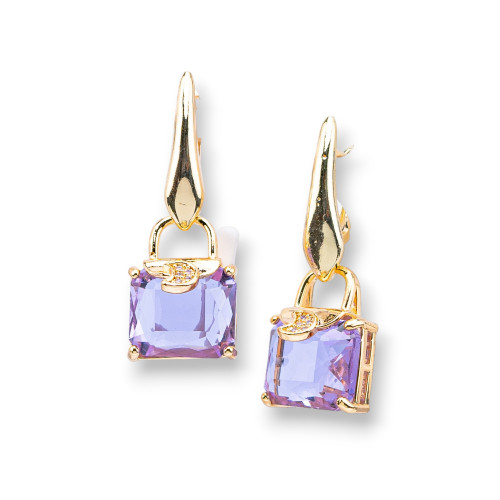 Cat's Eye Bronze Stud Earrings With Cubic Zirconia 14x37mm Lavender